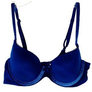 Victorias Secret Body By Victoria Blue Lined Demi Bra Sz 34B Velour Trim Glitter